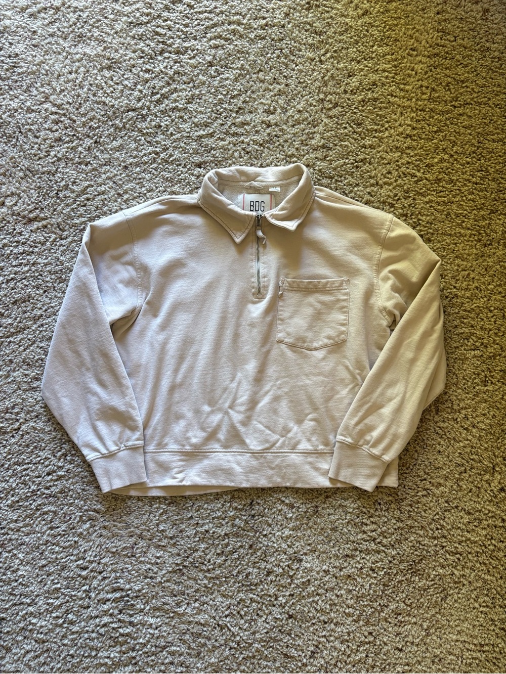 Urban Outfitters BDG Light Beige Quarter-Zip Pullover Sweatshirt